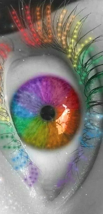 Vibrant rainbow-colored eye wallpaper for mobile devices.