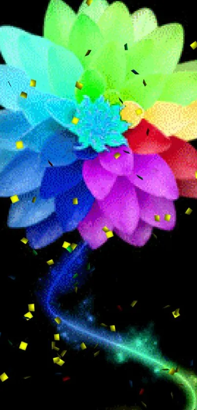 Vibrant rainbow flower wallpaper on black background.