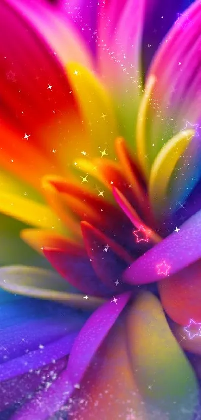 Vibrant rainbow flower art with colorful abstract design.