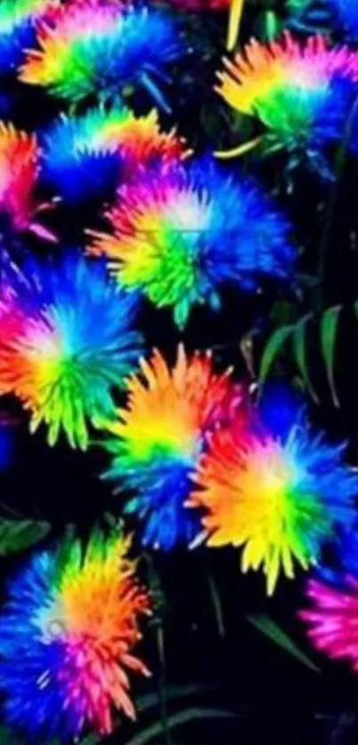 Vibrant rainbow flowers create a colorful mobile wallpaper design.