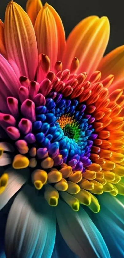 Vibrant rainbow-colored flower with bold petals.