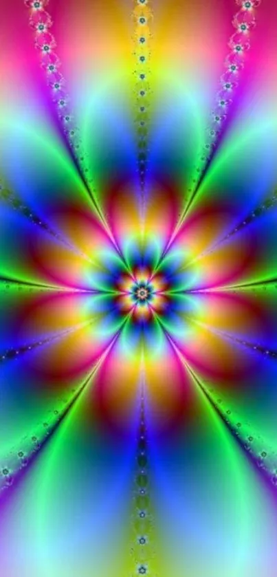 Vibrant fractal art displaying rainbow colors and intricate patterns.