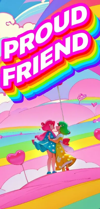 Vibrant rainbow mobile wallpaper with friendship theme.