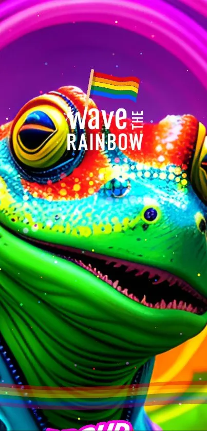 Vibrant rainbow frog artwork with bold colors and textures.