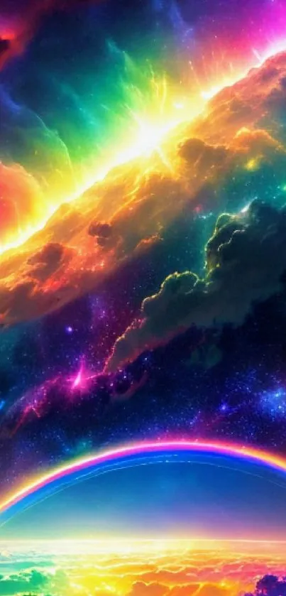 Vibrant rainbow galaxy with colorful clouds.