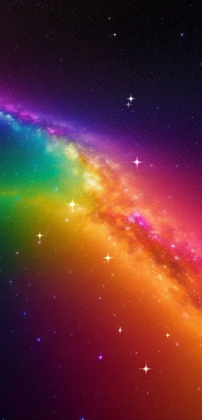 Vibrant multicolor galaxy wallpaper with stars and cosmic colors.