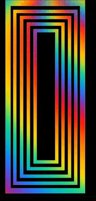 Rainbow geometric pattern on black mobile wallpaper.