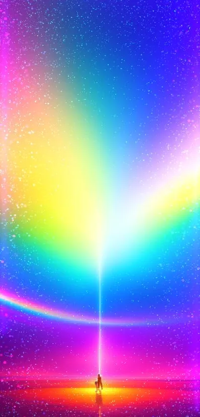 Vivid rainbow glow with radiant colorful streaks on mobile wallpaper.