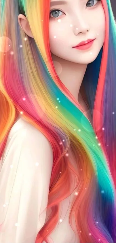 Illustration of a woman with vibrant rainbow hair.