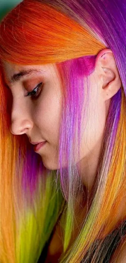 Colorful rainbow hair mobile wallpaper art.