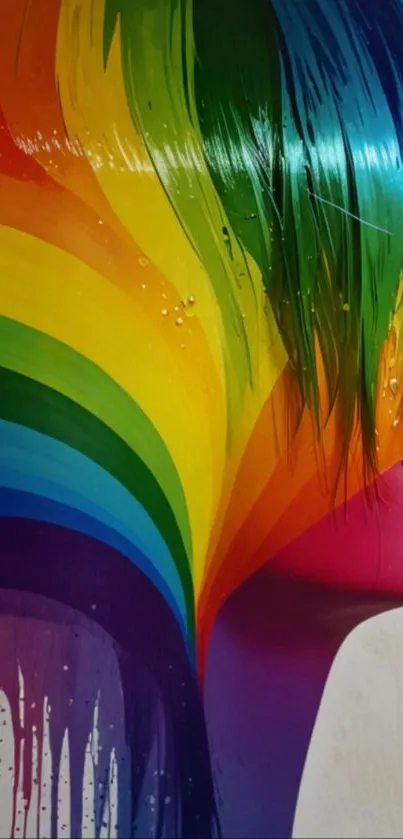 Vibrant rainbow hairstyle with artistic design.