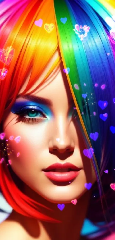 Colorful mobile wallpaper with vibrant rainbow hair artistry.