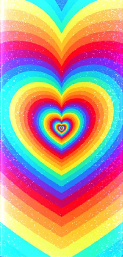 Vibrant rainbow-colored heart pattern wallpaper for mobile devices.