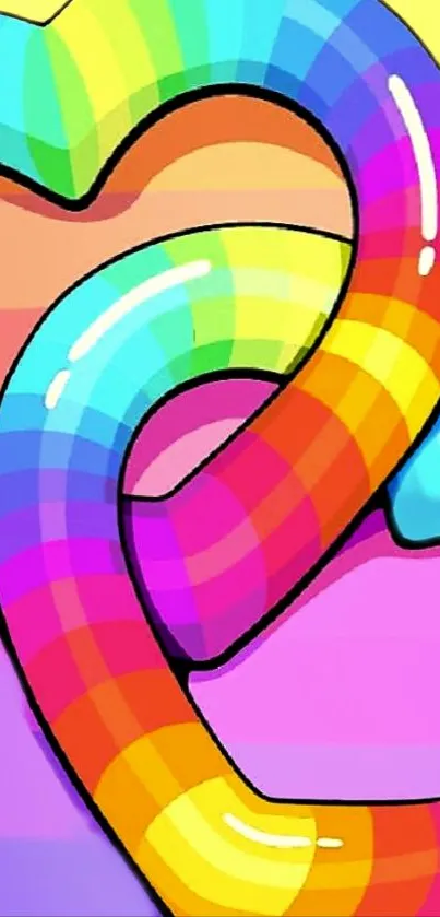 Vibrant rainbow heart with intertwined colors on a mobile wallpaper.