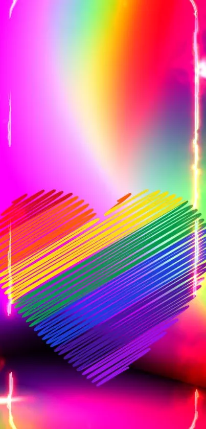 Vibrant rainbow heart wallpaper with bright and colorful design.