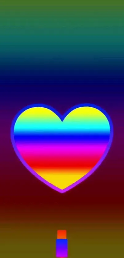 Vibrant rainbow heart with gradient backdrop.