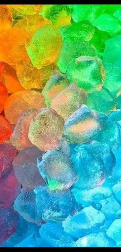 Vibrant rainbow-colored ice cube wallpaper for mobile screen.