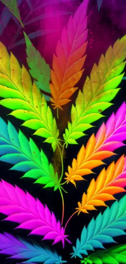 Rainbow-colored leaves on a dark background wallpaper