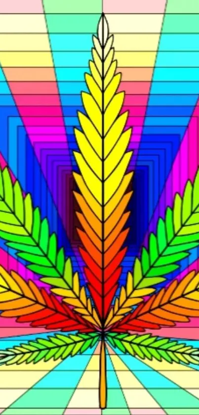 Rainbow leaf wallpaper with vibrant, geometric background.