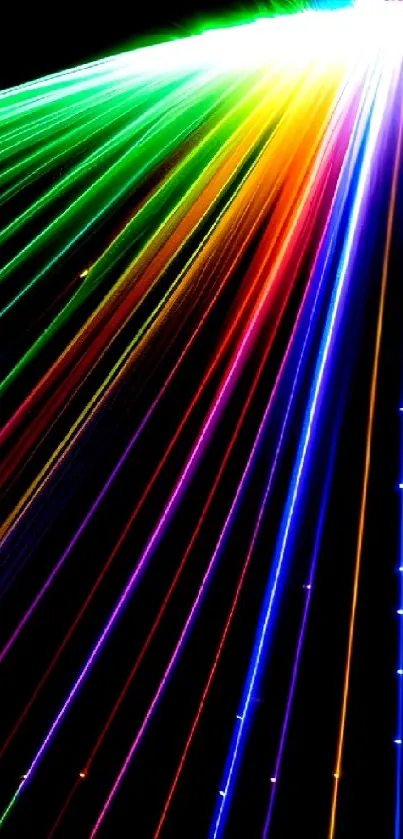 Vibrant rainbow light streaks on black background.