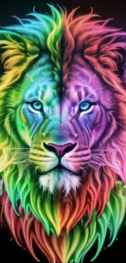 Colorful rainbow lion digital art wallpaper.