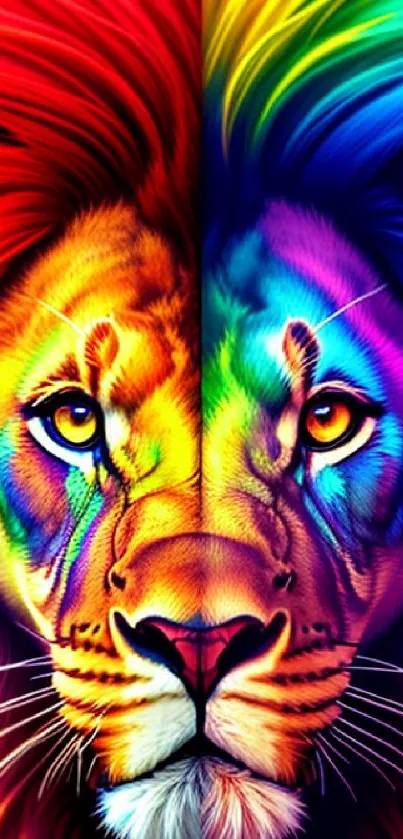 Vibrant rainbow lion artwork, full of color and creativity.