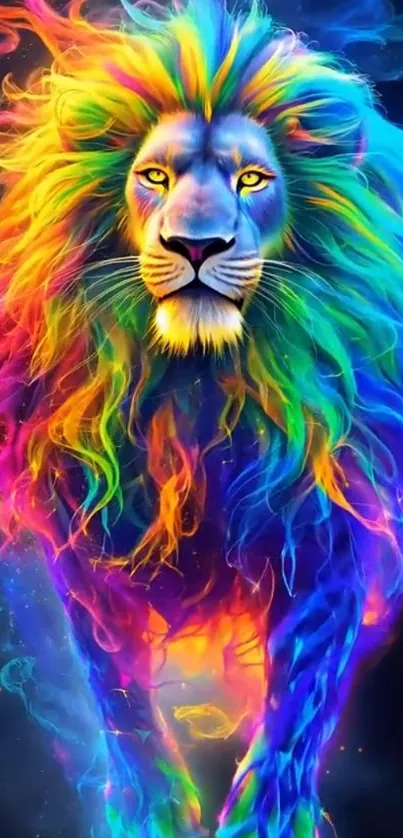 Vibrant rainbow colored lion artwork for mobile wallpaper.