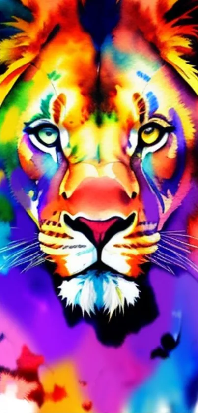 Vibrant rainbow-colored lion art wallpaper for mobile.