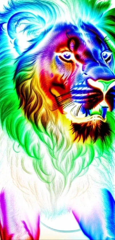 Colorful and vibrant rainbow lion illustration.