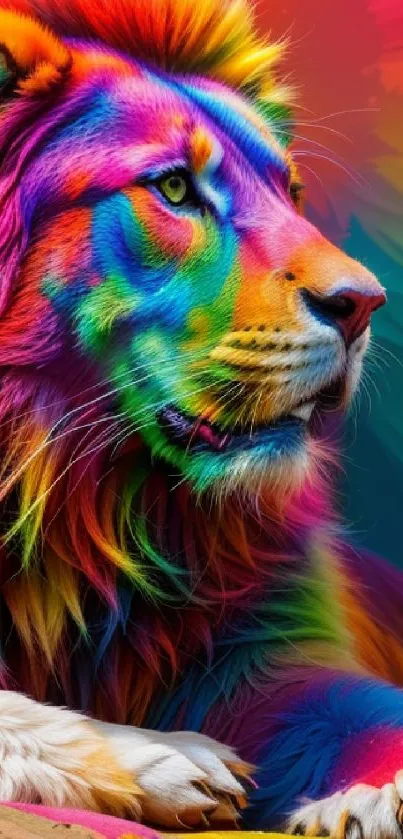 Colorful rainbow lion wallpaper with vibrant design.