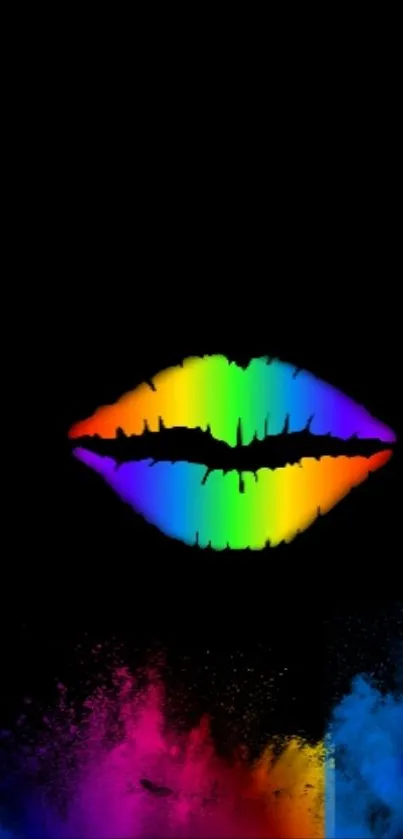 Vibrant rainbow lips on a black background mobile wallpaper.