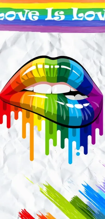 Vibrant rainbow lips on a colorful textured background.