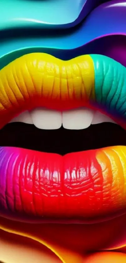 Vibrant rainbow colored lips on abstract background.