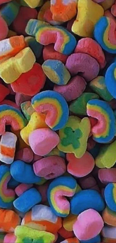 Vibrant wallpaper of rainbow marshmallows.