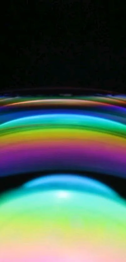 Vibrant rainbow effect on black phone wallpaper background.