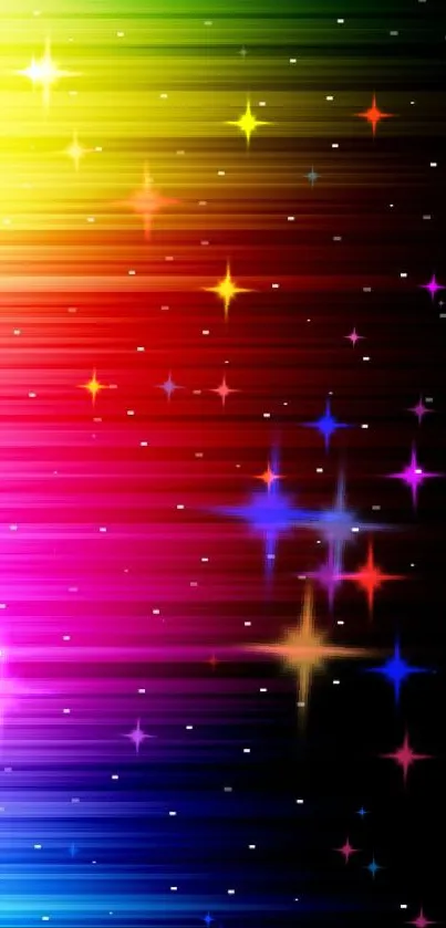 Vibrant rainbow gradient wallpaper with starry accents for mobile screen enhancement.