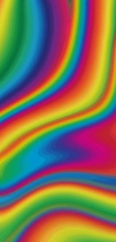 Vibrant rainbow waves on a phone wallpaper.