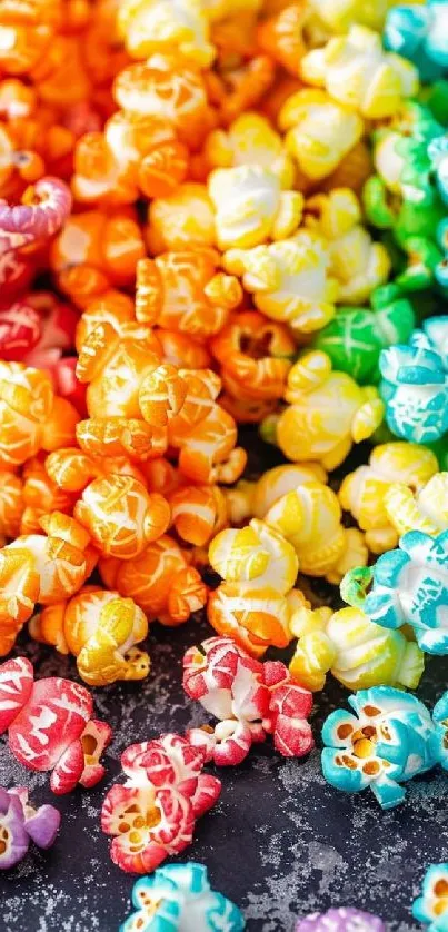 Vibrant rainbow popcorn with colorful hues on display.