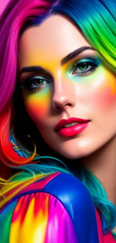 Vibrant rainbow portrait wallpaper with colorful hues and artistic style.