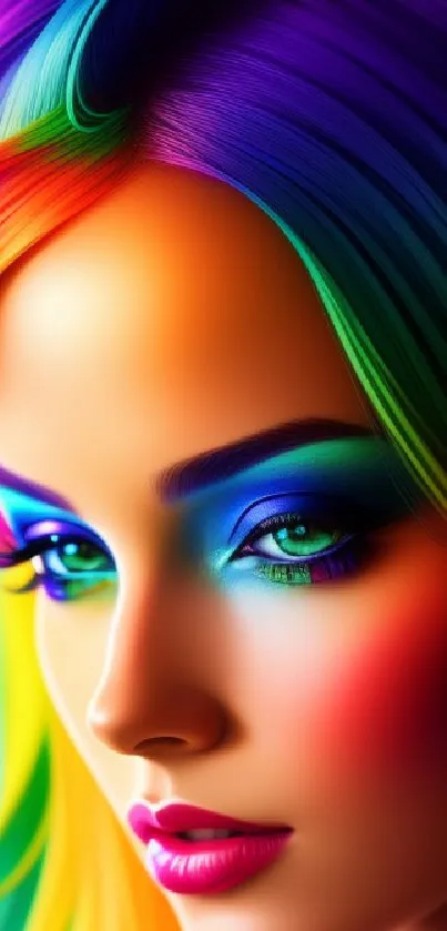 Vibrant rainbow portrait with colorful hues, perfect for phone wallpaper.