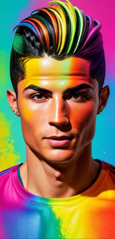 Vibrant rainbow-colored portrait mobile wallpaper, showcasing an artistic design.