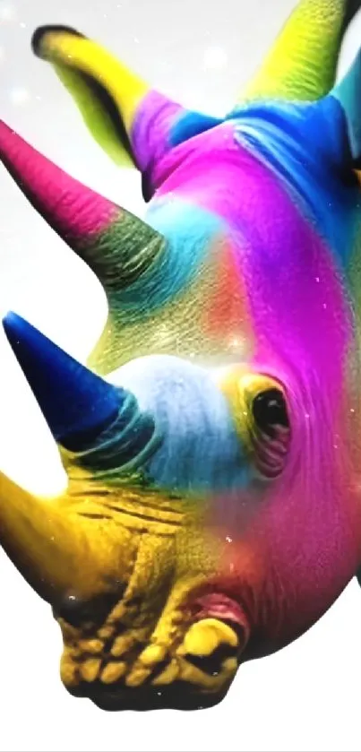 Vibrant rainbow-colored rhinoceros art wallpaper for your phone.