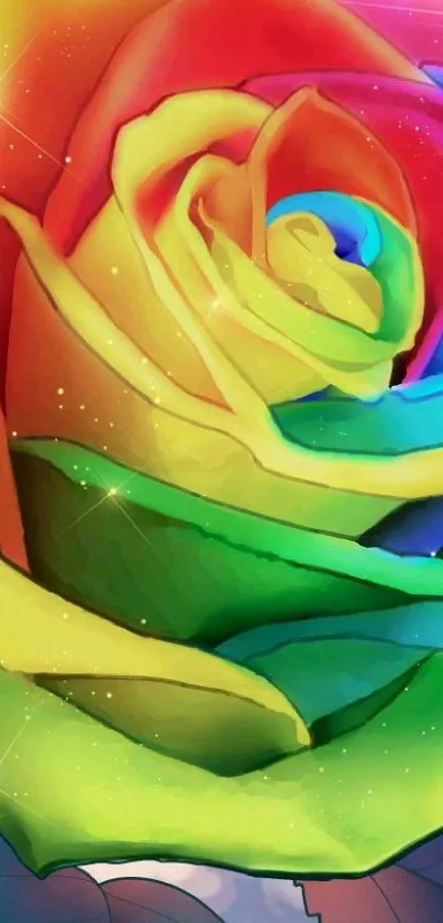 Vibrant rainbow-colored rose art wallpaper.