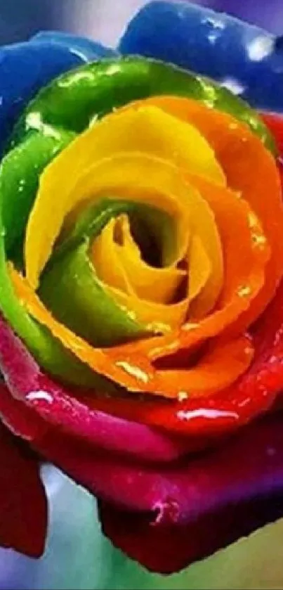 Vibrant rainbow-colored rose petals in vivid hues.