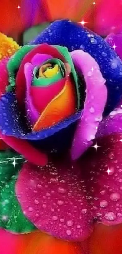 Vibrant rainbow rose with colorful petals.