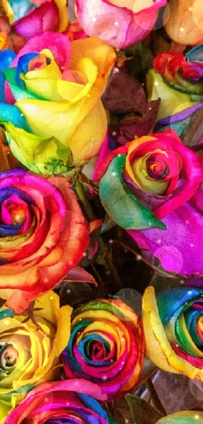 Bright multicolored roses wallpaper design.