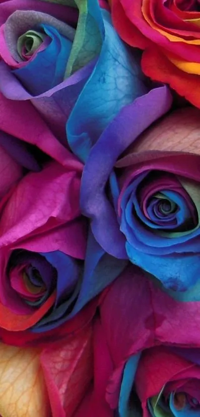 Vibrant, colorful rose petals create a stunning rainbow effect in this mobile wallpaper.