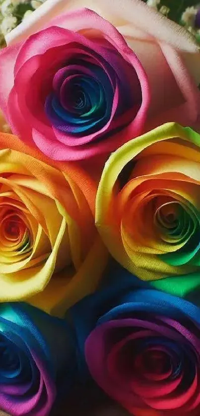 Vibrant rainbow roses with colorful petals.