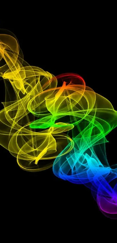 Colorful rainbow smoke art on black background for mobile wallpaper.