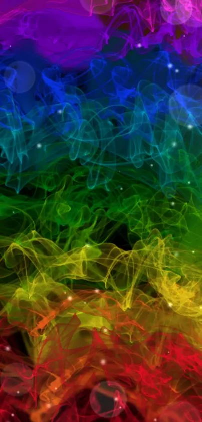 Vibrant rainbow smoke swirls creating a colorful abstract wallpaper.